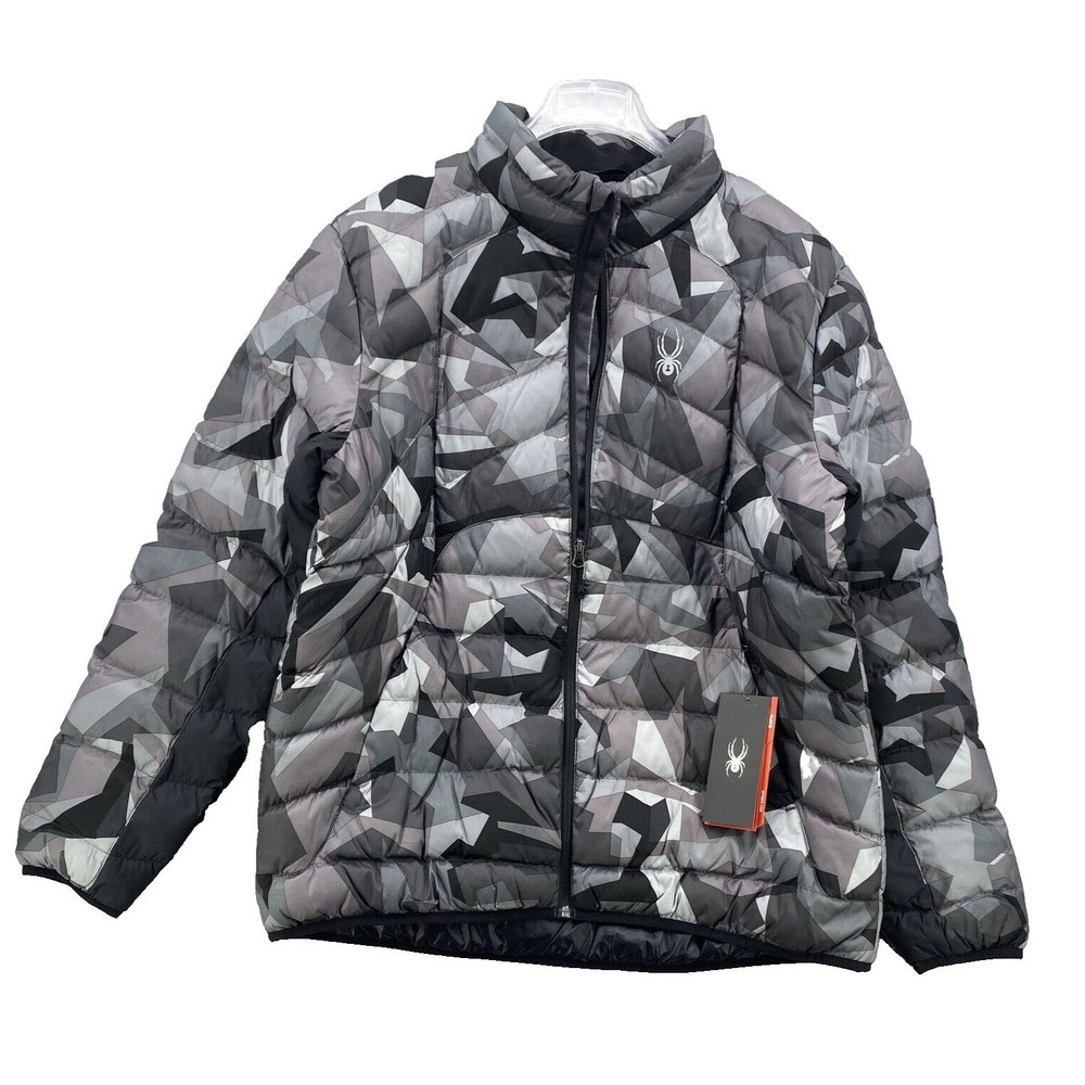 Spyder Puffer Jacket Men's XXL xl Geared Synthetic Down Black Gray Camo …